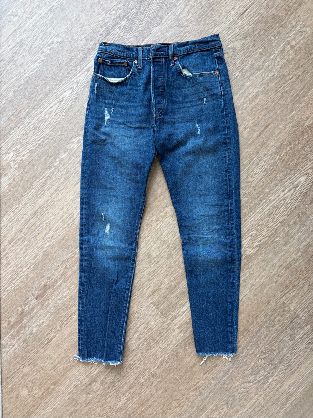 Vintage Levi’s 501 Medium Blue Distressed Ankle Jeans